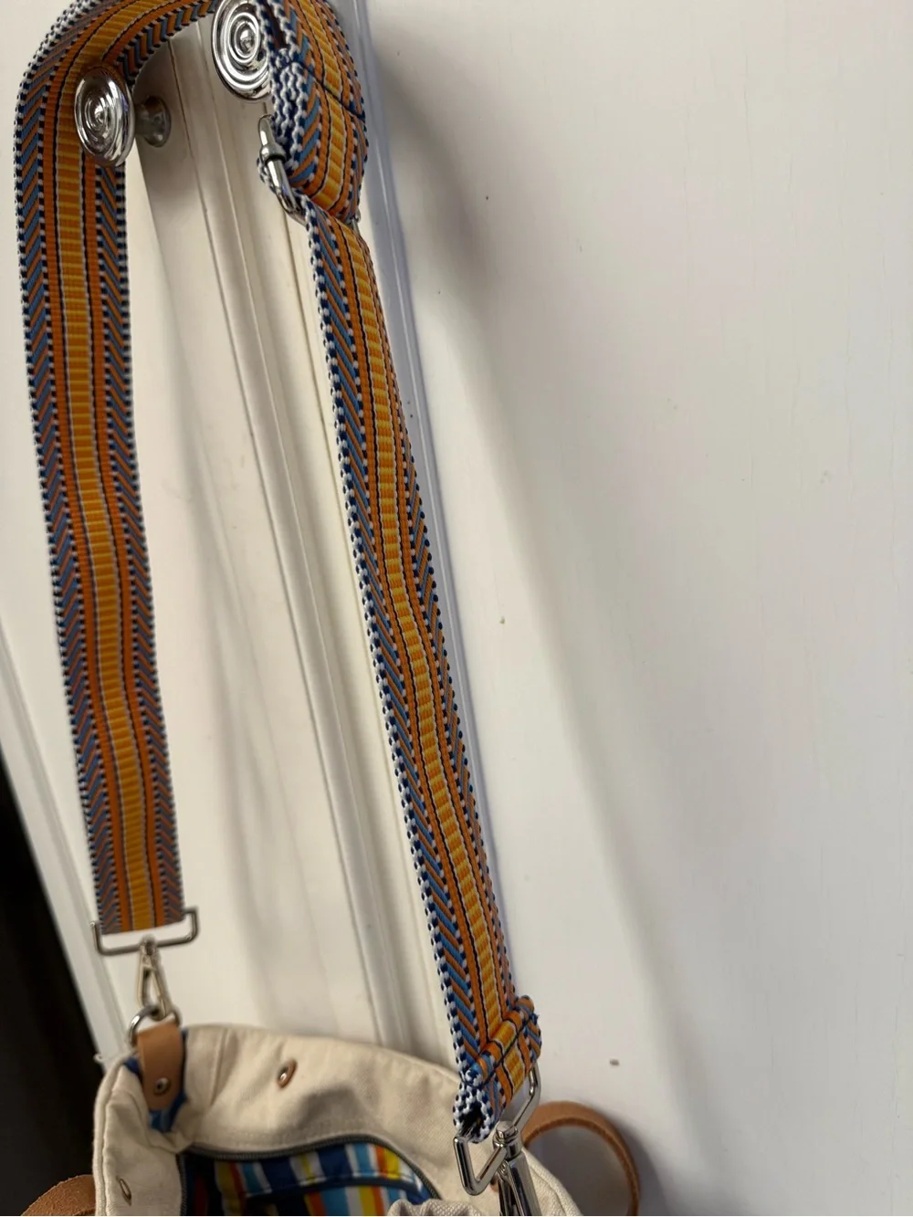 Brighton Cream Canvas Crossbody Bag with Multicolor Embroidered Butterfly